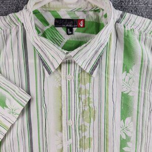 Quiksilver Quicksilver Button Up Shirt Men Large Green Floral Striped Cotton